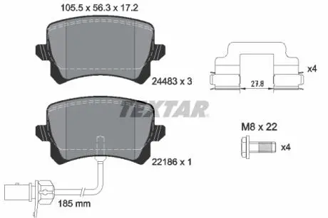 Фото комплект гальмівних колодок, дискове гальмо TEXTAR 2448307 Комплект гальмівних колодок, дискове гальмо TEXTAR 2448307