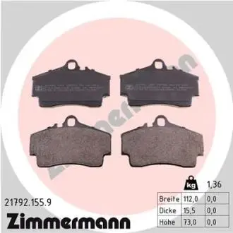Комплект гальмівних колодок, дискове гальмо ZIMMERMANN 21792.155.9