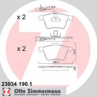 Комплект гальмівних колодок, дискове гальмо ZIMMERMANN 23034.190.1