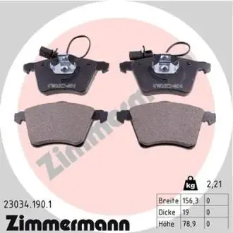 Комплект тормозных колодок, дисковый тормоз ZIMMERMANN 23034.190.1