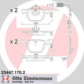 Комплект гальмівних колодок, дискове гальмо ZIMMERMANN 23447.170.2 (фото 1)