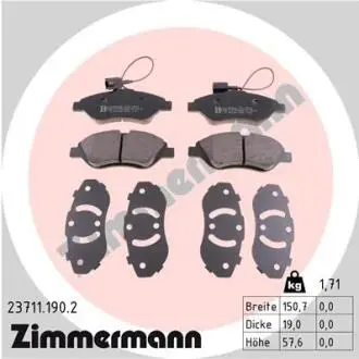 Комплект гальмівних колодок, дискове гальмо ZIMMERMANN 23711.190.2