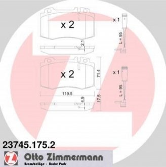 Комплект тормозных колодок, дисковый тормоз ZIMMERMANN 23745.175.2