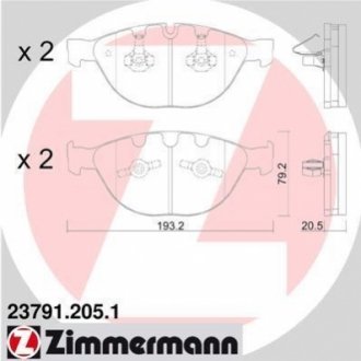 Комплект тормозных колодок, дисковый тормоз ZIMMERMANN 23791.205.1 (фото 1)
