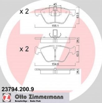 Комплект гальмівних колодок, дискове гальмо ZIMMERMANN 23794.200.9 (фото 1)