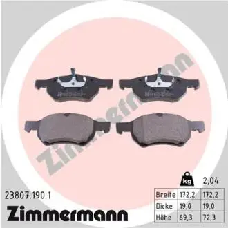 Комплект тормозных колодок, дисковый тормоз ZIMMERMANN 23807.190.1
