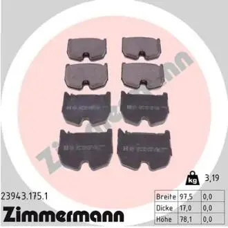 Комплект тормозных колодок, дисковый тормоз ZIMMERMANN 23943.175.1