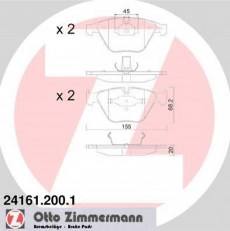 Комплект тормозных колодок, дисковый тормоз ZIMMERMANN 24161.200.1 (фото 1)