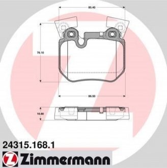 Комплект тормозных колодок, дисковый тормоз ZIMMERMANN 24315.168.1 (фото 1)