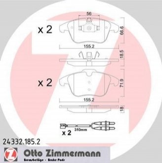 Комплект гальмівних колодок, дискове гальмо ZIMMERMANN 24332.185.2 (фото 1)