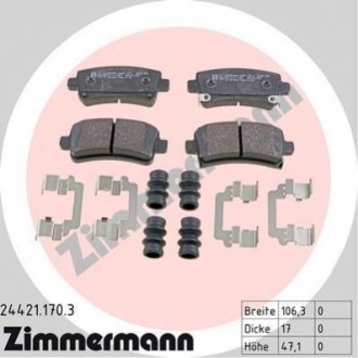 Комплект тормозных колодок, дисковый тормоз ZIMMERMANN 24421.170.3