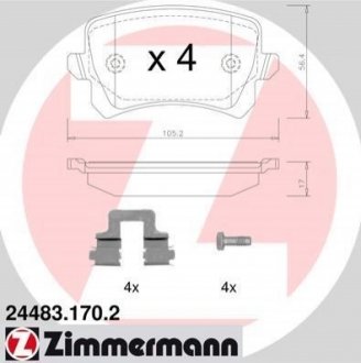 Комплект тормозных колодок, дисковый тормоз ZIMMERMANN 24483.170.2