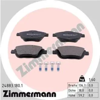 Комплект гальмівних колодок, дискове гальмо ZIMMERMANN 24883.180.1