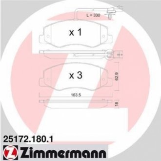 Комплект гальмівних колодок, дискове гальмо ZIMMERMANN 25172.180.1
