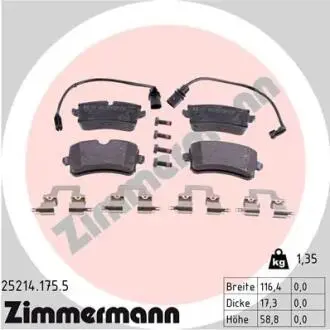 Комплект гальмівних колодок, дискове гальмо ZIMMERMANN 25214.175.5