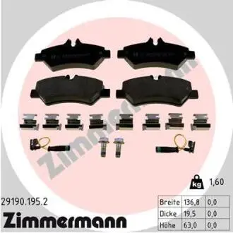 Комплект гальмівних колодок, дискове гальмо ZIMMERMANN 29190.195.2