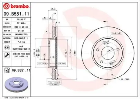 ЩИТ КОЛОДОК. HYUNDAI SONATA 09-PRZ?D BREMBO 09.B551.11