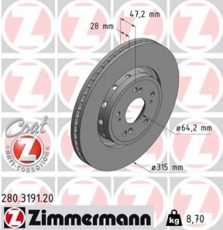 Гальмiвнi диски ZIMMERMANN 280.3191.20 (фото 1)