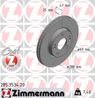 Гальмiвнi диски переднi ZIMMERMANN 285.3534.20