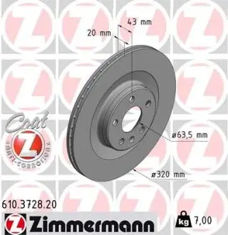Гальмiвнi диски заднi ZIMMERMANN 610.3728.20