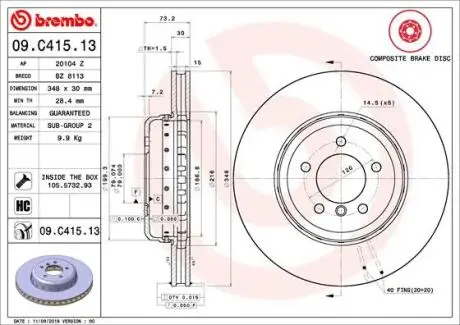 ЩИТ КОЛОДОК. BMW Z4 E89 09-перед.D BREMBO 09.C415.13