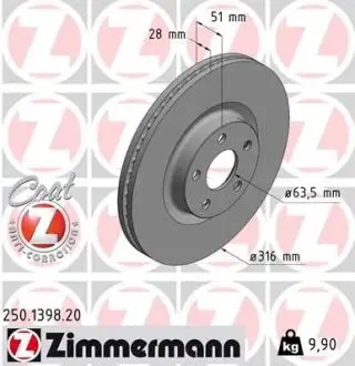 Гальмiвнi диски переднi ZIMMERMANN 250.1398.20