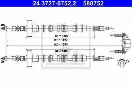 Трос, стоянкова гальмівна система ATE 24.3727-0752.2 (фото 1)