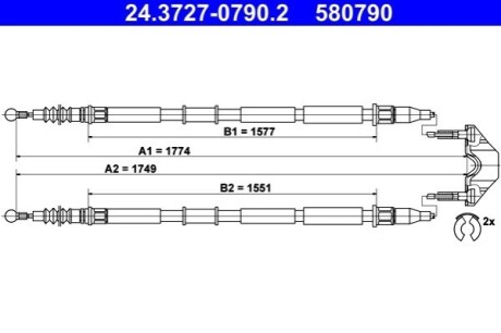 Трос, стояночная тормозная система ATE 24.3727-0790.2 (фото 1)