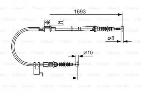 Трос ручника (задній) (L) Mazda 323 VI/626 V 97-04 (1693/1480mm) BOSCH 1 987 477 917 (фото 1)