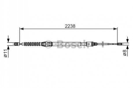 Трос ручника (задній) (L) Peugeot 508 10-18 (L=2238mm) BOSCH 1 987 482 373
