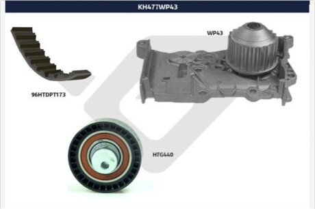 Помпа води + комплект ремня ГРМ HUTCHINSON KH 477WP43