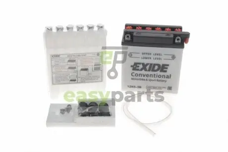 Акумуляторна батарея 5Ah/40A (120x60x130/+R/B0) (мото) (сухозаряджений) EXIDE 12N5-3B