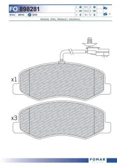 Фото колодки гальмівні дискові FOMAR FO 898281 Колодки гальмівні дискові FOMAR FO 898281