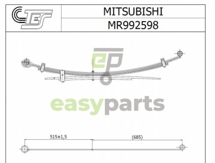 Ресора задня Mitsubishi L200 2.5 DI-D 05-15 (к-кт 6 листів) (70/515/685), 2/7+2/6+2/13мм. TES MR9925980019ZT (фото 1)