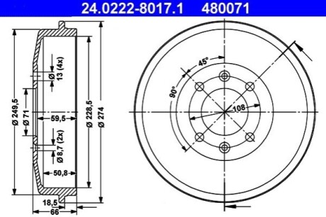 Гальмівний барабан ATE 24.0222-8017.1