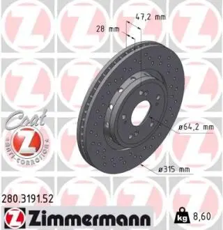 Гальмiвнi диски SPORT COAT Z ZIMMERMANN 280.3191.52