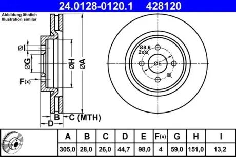 Фото тормозной диск ATE 24.0128-0120.1 Тормозной диск ATE 24.0128-0120.1