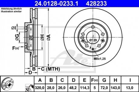Диск гальмівний (передній) Mazda CX-7/CX-9 06- (320x28) (з покриттям) (вент.) ATE 24.0128-0233.1