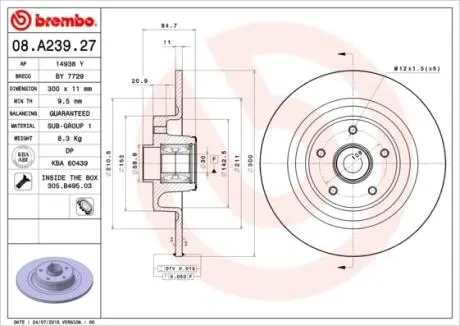 Гальмівний диск BREMBO 08.A239.27