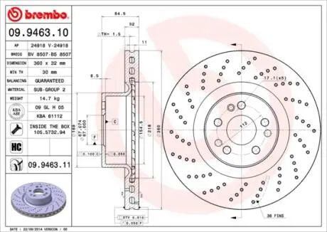 Гальмівний диск BREMBO 09.9463.11