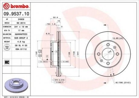 Тормозной диск BREMBO 09.9537.10 (фото 1)