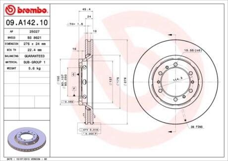 Гальмівний диск BREMBO 09.A142.10