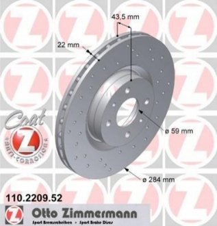 Тормозной диск ZIMMERMANN 110.2209.52 (фото 1)
