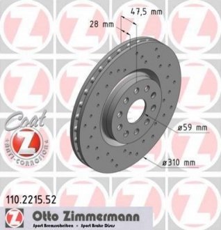 Тормозной диск ZIMMERMANN 110.2215.52 (фото 1)