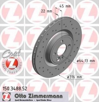 Гальмівний диск ZIMMERMANN 150.3488.52 (фото 1)