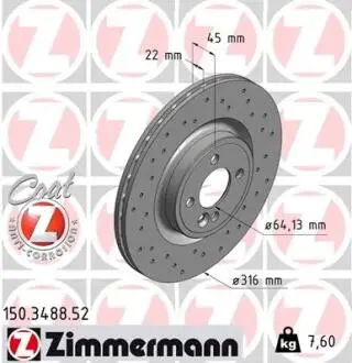 Тормозной диск ZIMMERMANN 150.3488.52