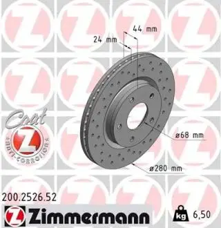 Фото гальмівний диск ZIMMERMANN 200.2526.52 Гальмівний диск ZIMMERMANN 200.2526.52