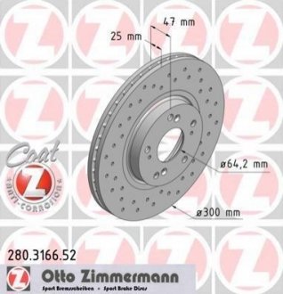 Гальмівний диск ZIMMERMANN 280.3166.52 (фото 1)