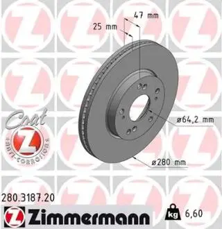 Тормозной диск ZIMMERMANN 280.3187.20