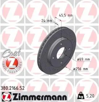 Тормозной диск ZIMMERMANN 380.2166.52